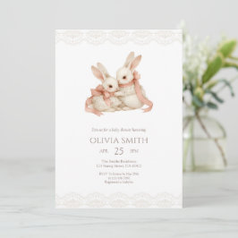 Convite Vintage Lace Pink Some Bunny Baby Shower
