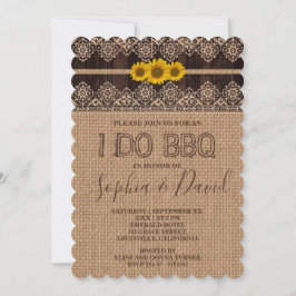 Convite Vintage Lace Sunflower Burlap Wood Eu faço CHURRAS