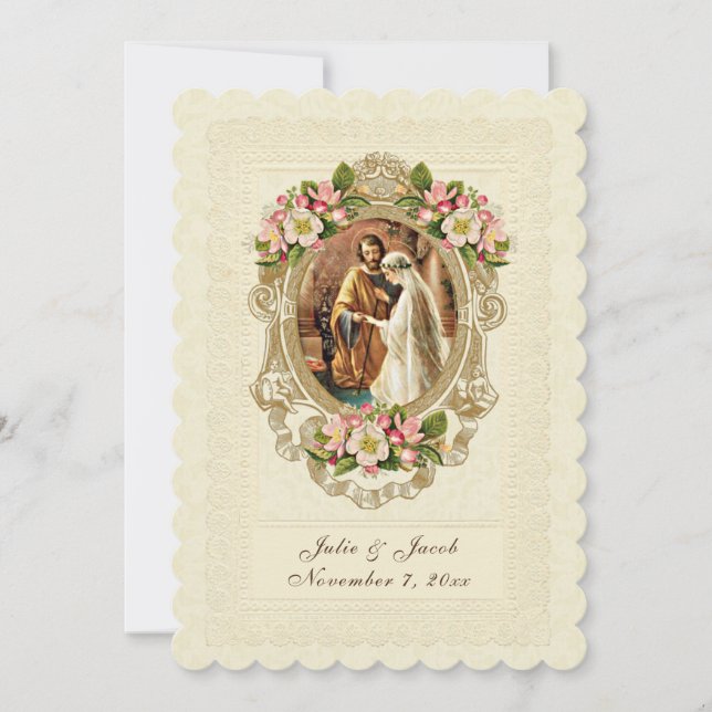 Convite Vintage Lace Tradicional Florestas Católicas (Frente)