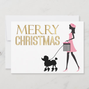 Convite Vintage Lady em poodle preto rosa Feliz Natal