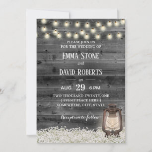 Convite Vintage Lantern Baby Breath Barn Wood Casamento