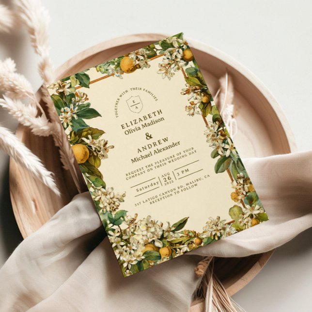 Convite Vintage Lemon Blossom Botanical Wedding (Criador carregado)