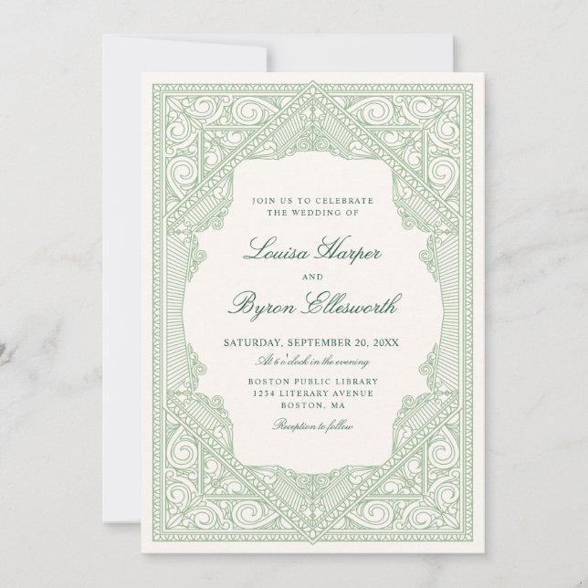 Convite Vintage Library Book Wedding (Frente)