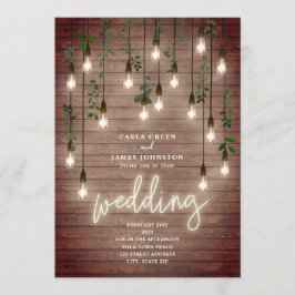 Convite Vintage Lightbulbs Neon Sinal Casamento de Madeira