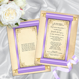 Convite Vintage Lilac Dourada Scroll Elegante Quinceañera