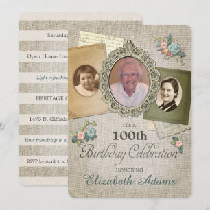 Convite Vintage Linen  Escolha sua foto do ano 3