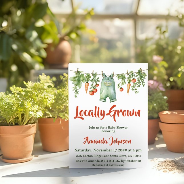 Convite Vintage Locally Grown Rustic Garden Baby Shower (Criador carregado)
