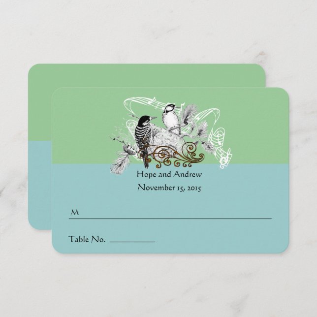 Convite Vintage Love Birds Wedds Place Card (Frente/Verso)