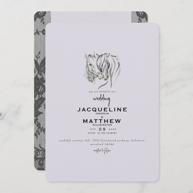 Convite Vintage Love & Lace Lavanda Weditation (Frente/Verso)