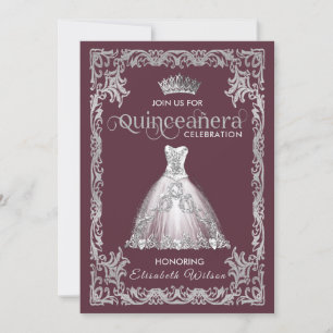 Convite Vintage luxuosa tiara Quinceañera