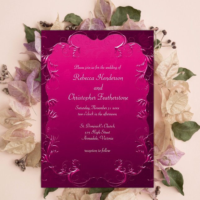 Convite Vintage Magenta Elegance Wedding (Criador carregado)