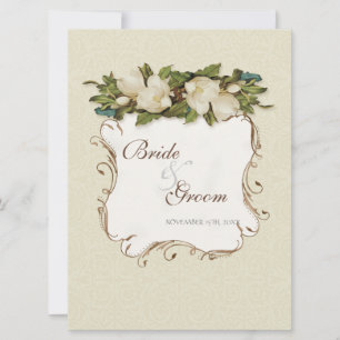 Convite Vintage Magnolia Swirls Casamento tema damasco Con