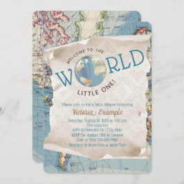 Convite Vintage Map Baby Shower Invations