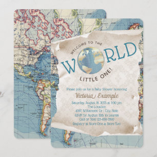 Convite Vintage Map Baby Shower Invations