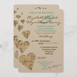 Convite Vintage Map Hearts Night