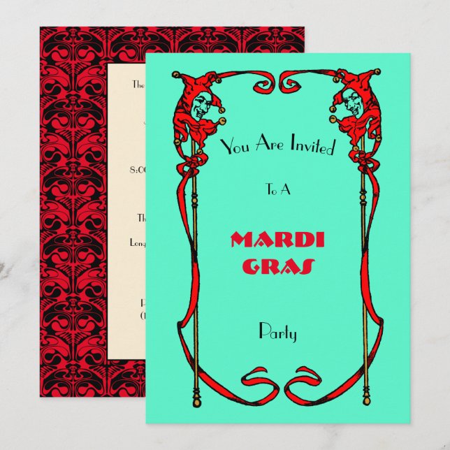 Convite Vintage Mardi Gras Invitation Modelo (Frente/Verso)