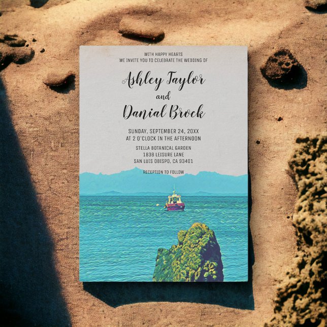 Convite Vintage marinho viagem de destino do barco (Criador carregado)