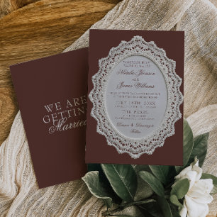 Convite Vintage Marrom Chocolate Renda Doily Casamento Ret