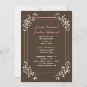 Convite Vintage Marrom Marfim Rosa Ondulações Pós Casament