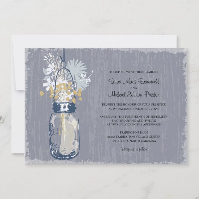 Convite Vintage Mason Jar e Wildflower Wedding (Frente)