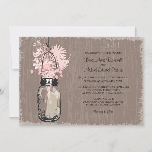 Convite Vintage Mason Jar e Wildflower Wedding (Frente)