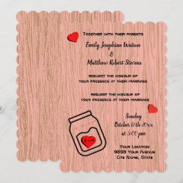 Convite Vintage mason jar wood grain theme wedding 