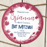 Convite Vintage Mauve Pink, Marinho Blue Bat Mitzvah Rusti<br><div class="desc">Este único design redondo com flores silvestres cor-de-rosa mave é atraente com um padrão floral azul marinho no verso. Modifique facilmente o texto e transfira este design para rótulos e sinais. Esse tom de rosa é versátil para temas de cor rosa-claro, cor-de-rosa-rosa ou mauve de urze. Um design de convite...</div>