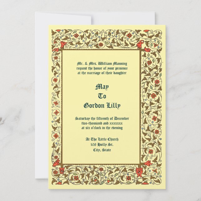 Convite Vintage Medieval Style Floral Vine Wedding (Frente)