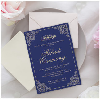 Convite Vintage Mehndi Casamento Islâmico Azul