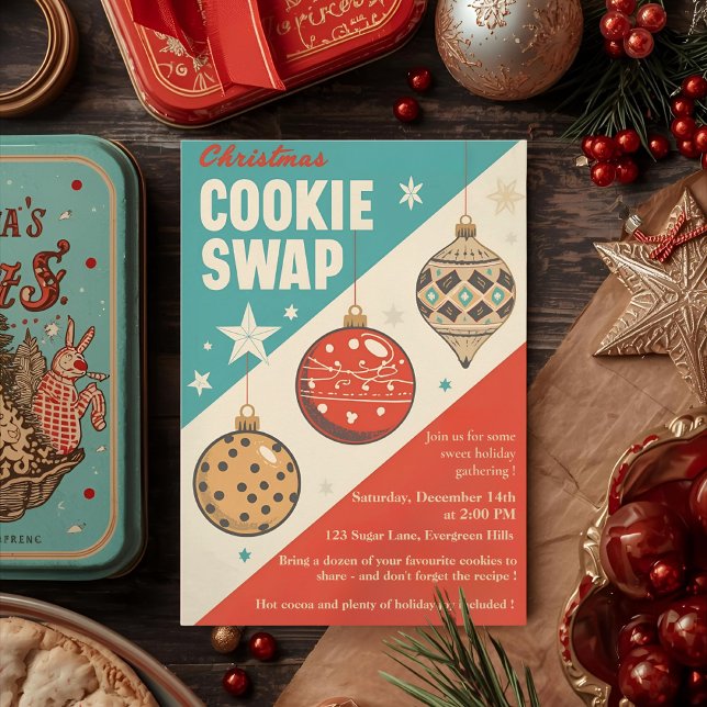 Convite Vintage Mid-Century Christmas Cookie Swap  (Criador carregado)