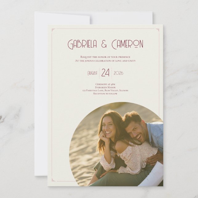 Convite Vintage Mínimo Foto de Casamento de Marfim (Frente)