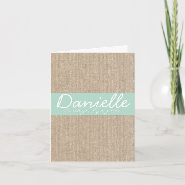 Convite Vintage Mint Burlap Bridesmaid Request Card (Frente)