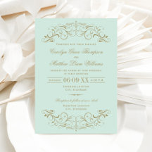 Vintage Mint e Antiquado Casamento Flourish Dourad