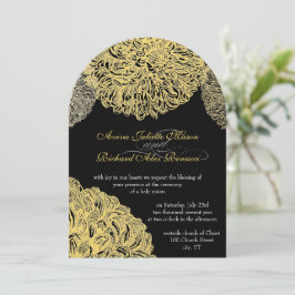 Convite Vintage Modern Floral Chrysanthemum Cinza Amarelo