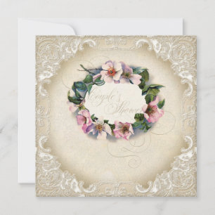 Convite Vintage Monograma Lace Rosa Rosa Selvagem