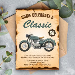 Convite Vintage Motorcycle Adult Birthday Party Invitation<br><div class="desc">Invite your guests with this vintage birthday party invite featuring a beautiful vintage motorcycle and retro typography against a parchment background. Simply add your event details on this easy-to-use template to make it a one-of-a-kind invitation. Flip the card over to reveal a rustic barn wood texture on the back of...</div>