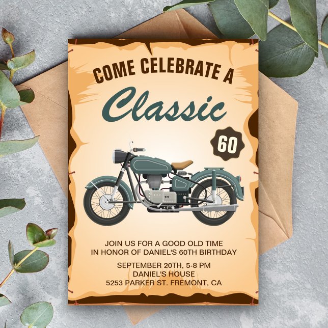 Convite Vintage Motorcycle Adult Birthday Party Invitation (Criador carregado)