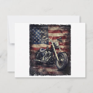 Convite Vintage Motorcycle USA Flag Retro Biker American