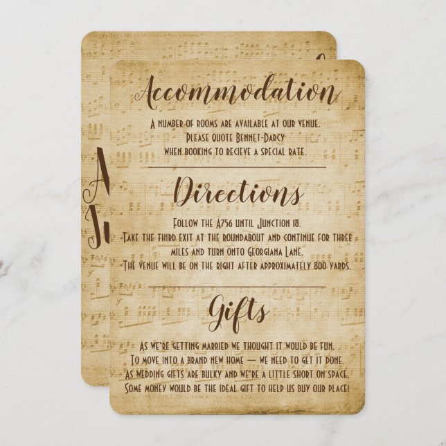 Convite Vintage Music Enclosure Card (Frente/Verso)