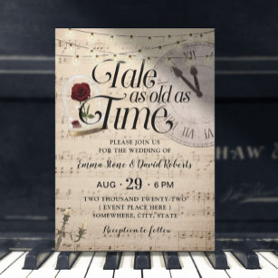 Convite Vintage Music Notes Rosa Dome Fairytale Weding