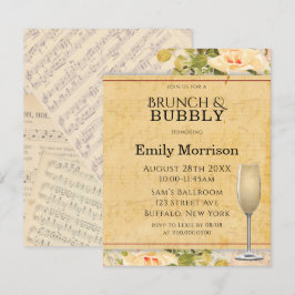 Convite Vintage Musical Floral Brunch & Bubbles Invites