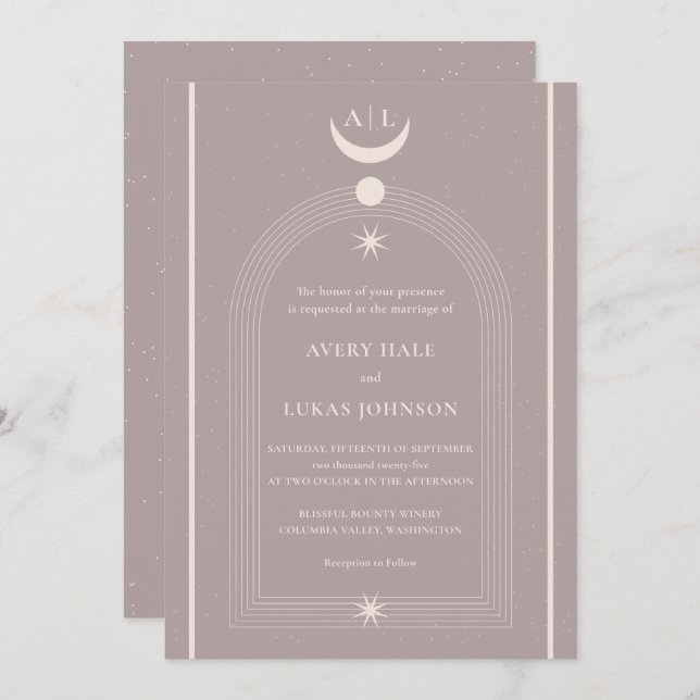 Convite Vintage Mystical Moon Night Monograma (Frente/Verso)