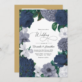 Convite Vintage Navy, Storm Gray & Porcelain White Wedding