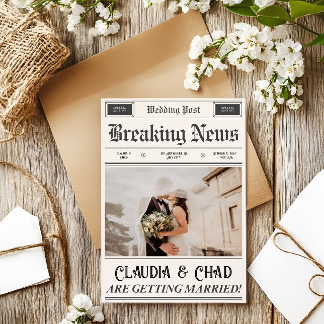 Convite Vintage Newspaper Wedding (Criador carregado)
