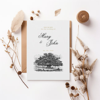 Convite Vintage Oak Tree Elegant Save the Date Invitation