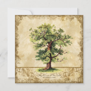 Convite Vintage Oak Tree of Life Swirl Etchings