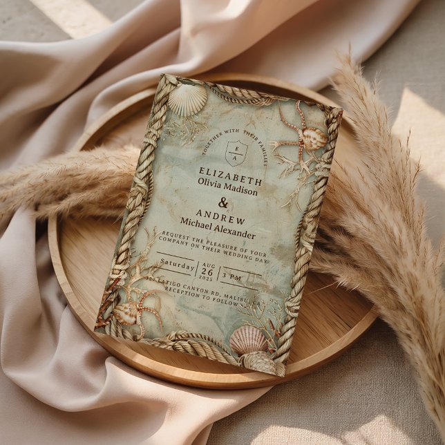 Convite Vintage Ocean Depths Nautical Wedding (Criador carregado)