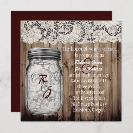 Convite vintage ocidental barnwood lace mason jar