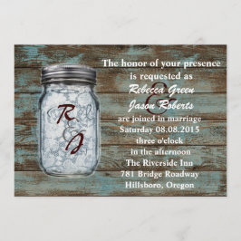 Convite vintage ocidental barnwood lace mason jar