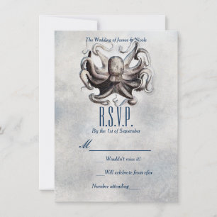 Convite Vintage Octopus Beach Sea Salt Wedt RSVP Card